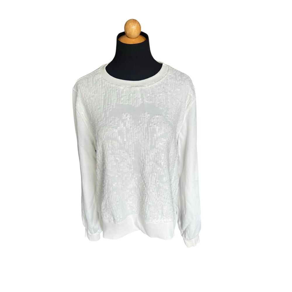 Anthropologie Medium Snow White Long Sleeve Sequined Shirt 100% Cotton